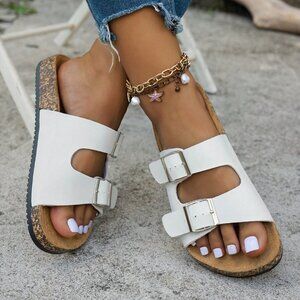 Classic White Versatile Wide Fit Women's Plus Size Shoes with Metal Buckles